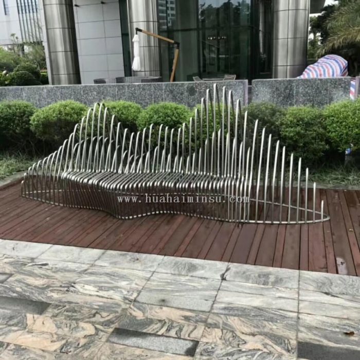 户外不锈钢创意景观坐凳，售楼部特色金属座椅厂家定制